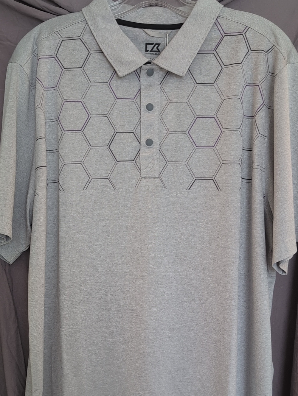 Cutter & Buck Light Gray Polo with Hex Pattern